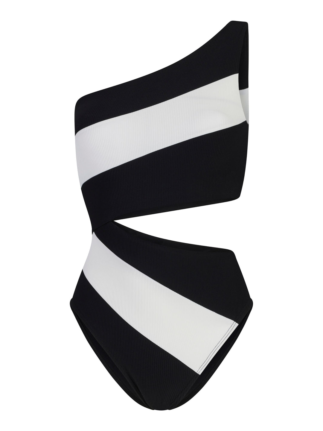 Cut-Out One-Piece Black White Rib