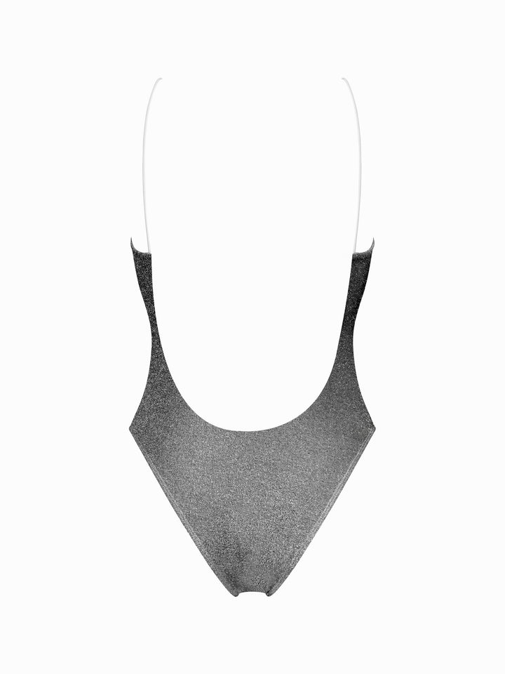 Shimmer One Piece With Low Back- Silver Black