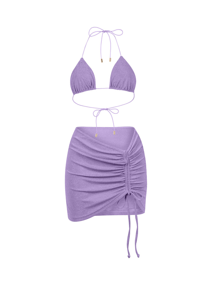 Shimmer Bikini Set With Skirt -Lavender