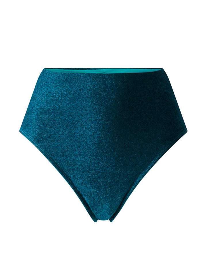 Shimmer High-Waist Bottom- Turquoise