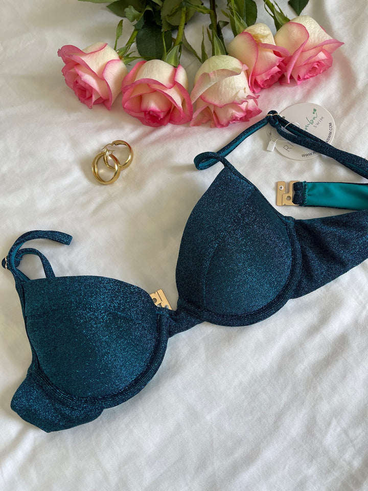 Shimmer Push Up Underwire Top-Turquoise