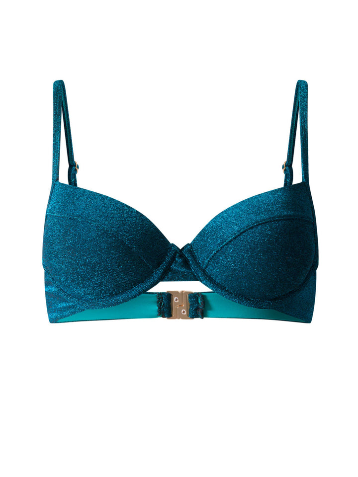 Shimmer Push Up Underwire Top-Turquoise